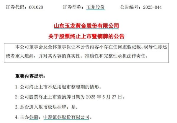 配资专业股票配资门户 5月27日摘牌！玉龙股份告别A股